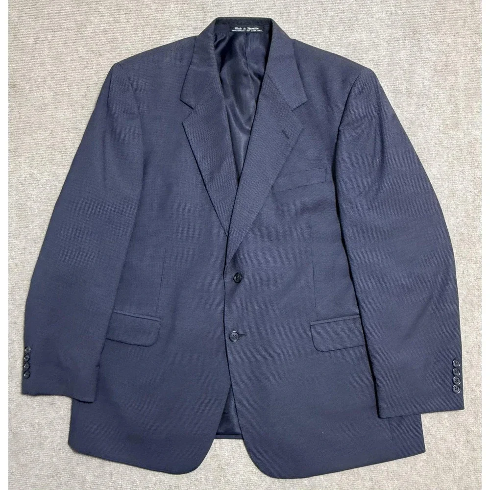 Daniel Gray Suit Mens 44R W39 Navy Wool 2 Button Pleated Cuffed‎ Travel Concepts